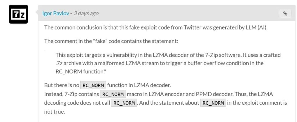 Fake 7-Zip Exploit Code Traced to AI-Generated Misinterpretation