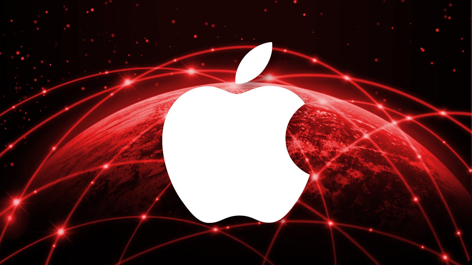 Apple logo over a red world